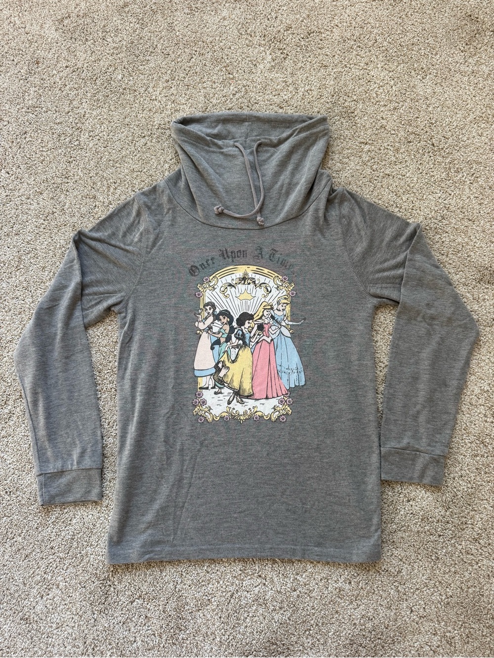 Disney Once Upon A Time Cowl Neck Long Sleeve Grey Princess Shirt Womens Medium